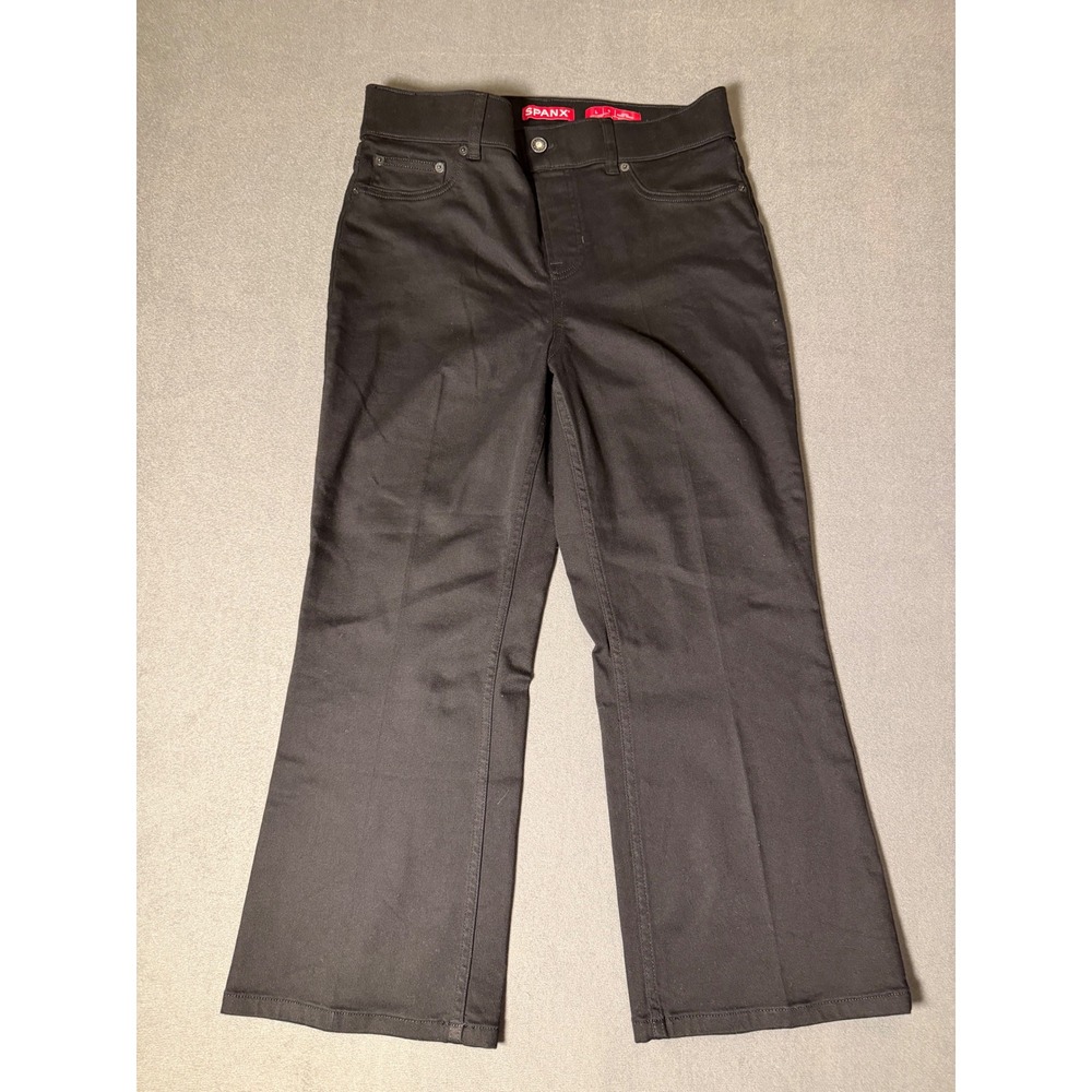 SPANX Black Flare Jeans Womens L Petite High Rise Quiet Luxury Stretch